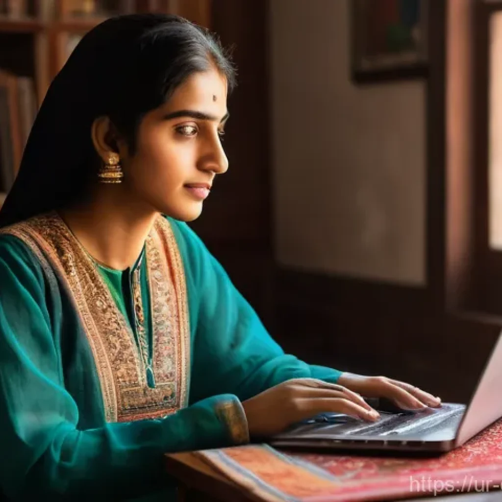 MOOC 대규모 온라인 개방강좌 - **Prompt:** A serene and focused young Pakistani woman in her early 20s, wearing a modest, comfortab...