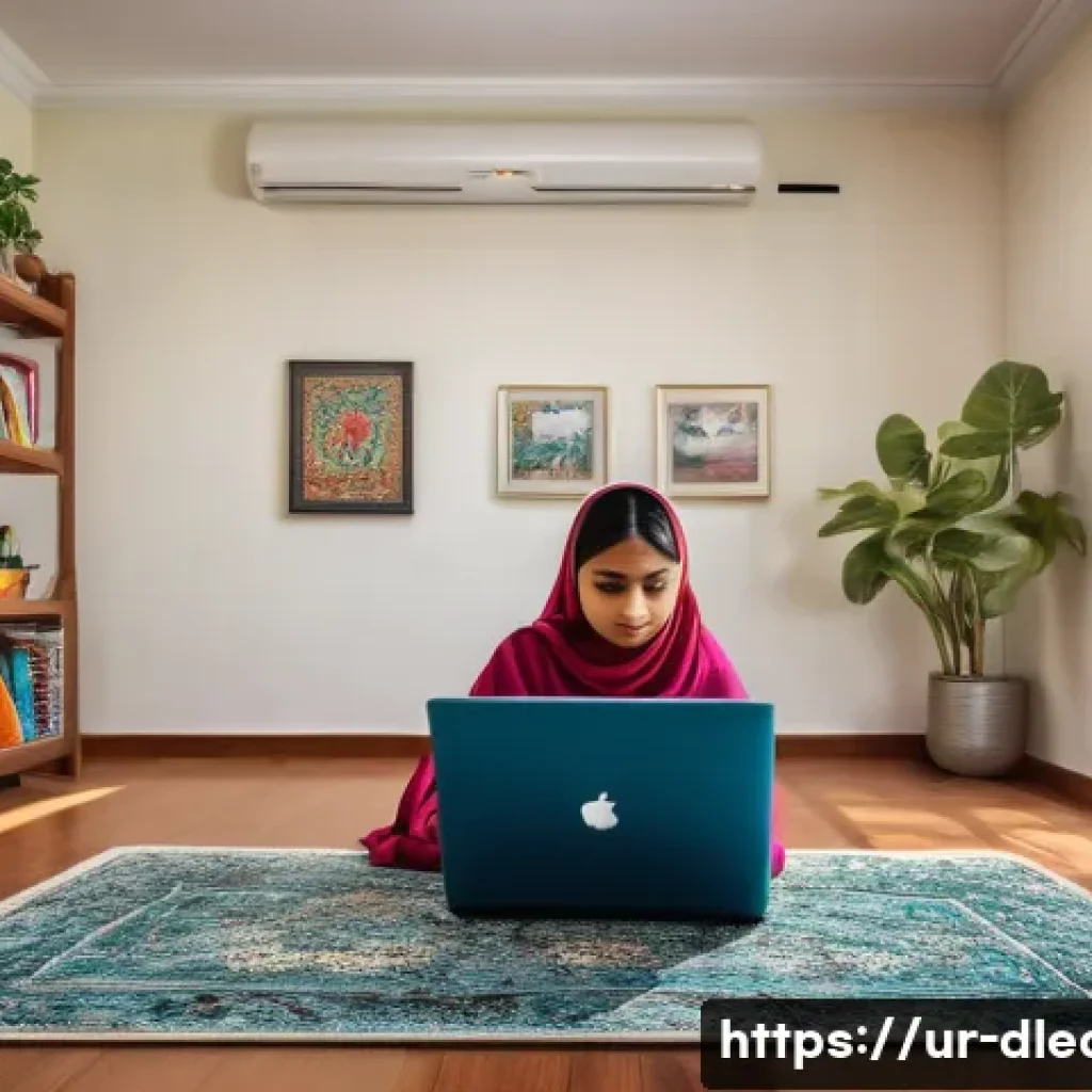 디지털 기술을 활용한 교육 - A modern digital classroom scene set in a bright, spacious home environment in Pakistan, featuring a...