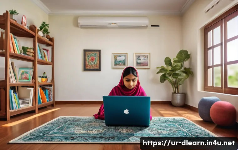 디지털 기술을 활용한 교육 - A modern digital classroom scene set in a bright, spacious home environment in Pakistan, featuring a...