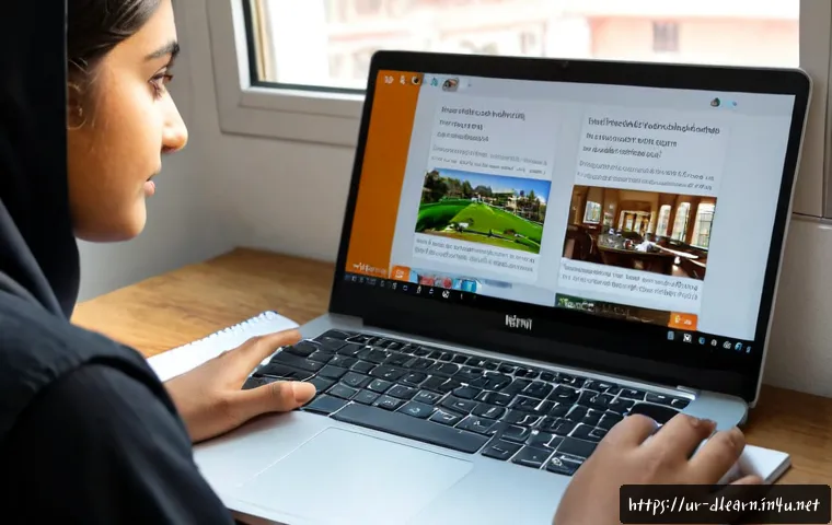 디지털 교육 플랫폼 비교 - Photorealistic split-screen comparison scene of two generic digital education platforms shown on a l...
